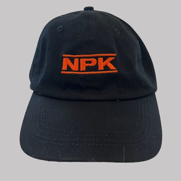 Vintage NPK Construction Equipment‎ Hat Cap Strap Back Mens Black Orange Trucker - Picture 1 of 7